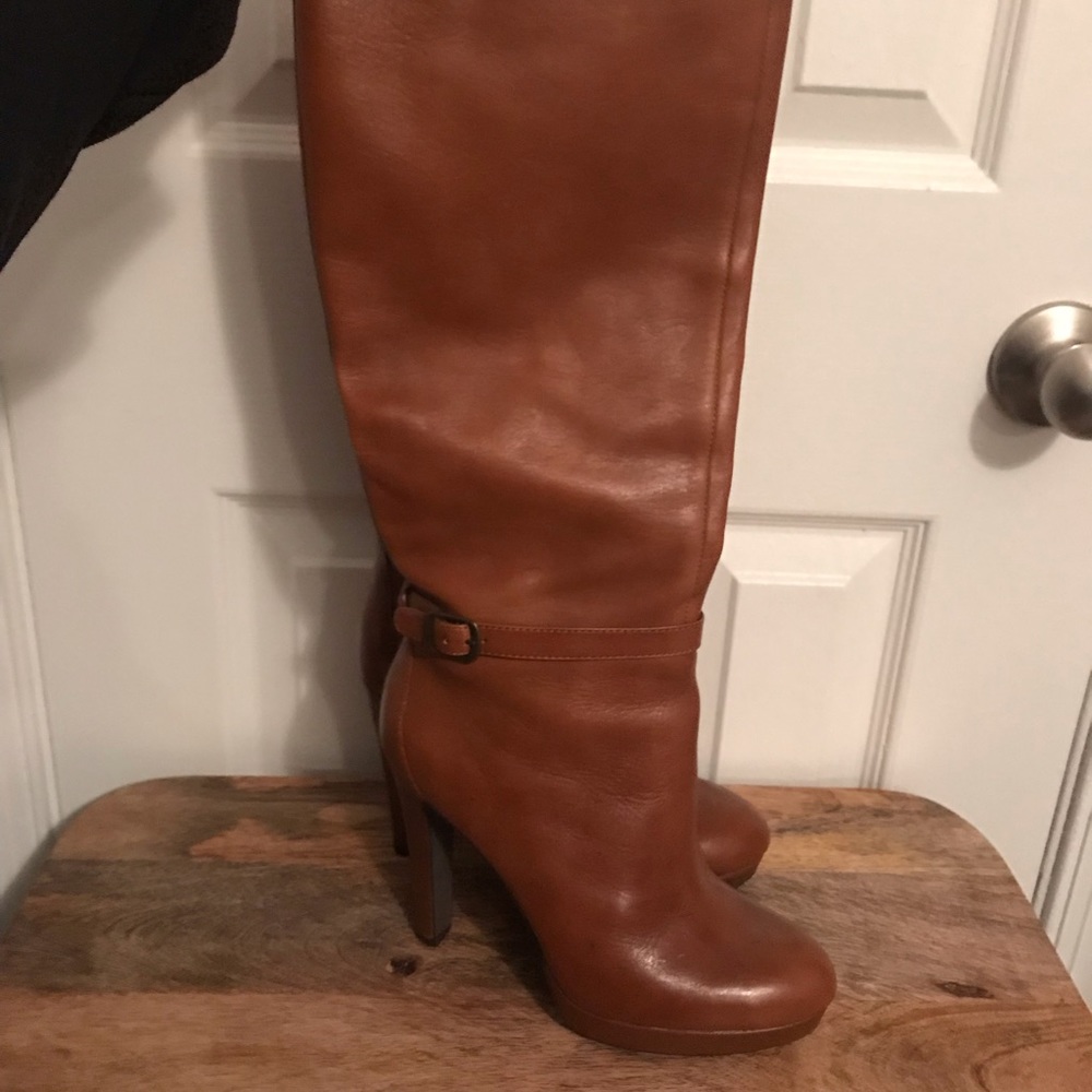 Jessica Simpson Camel Leather Heeled Knee Boots